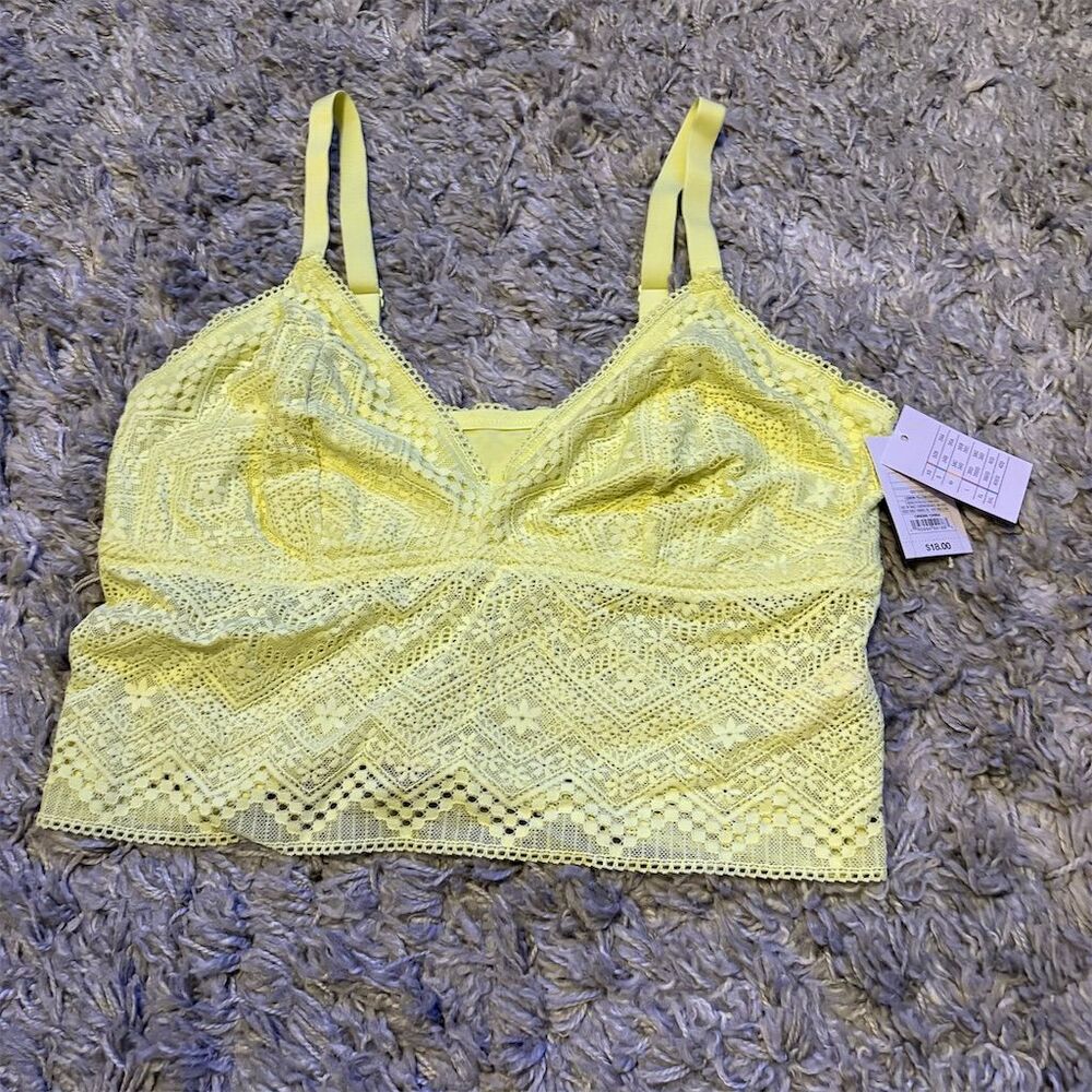 Auden Women's XL Longline Bralette Yellow, Unlined Wireless Adjustable Straps